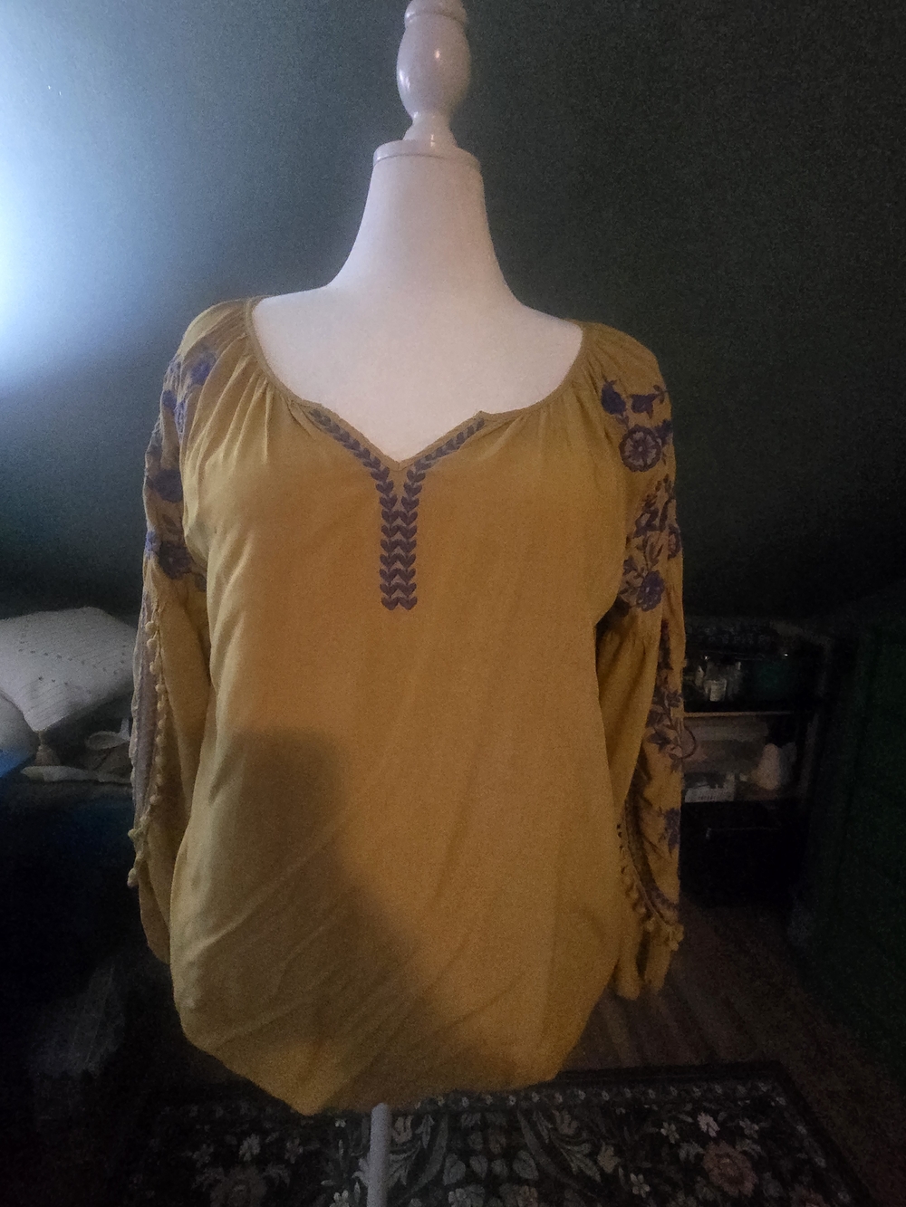 Solitaire Mustard Yellow Embroidered Peasant Blouse